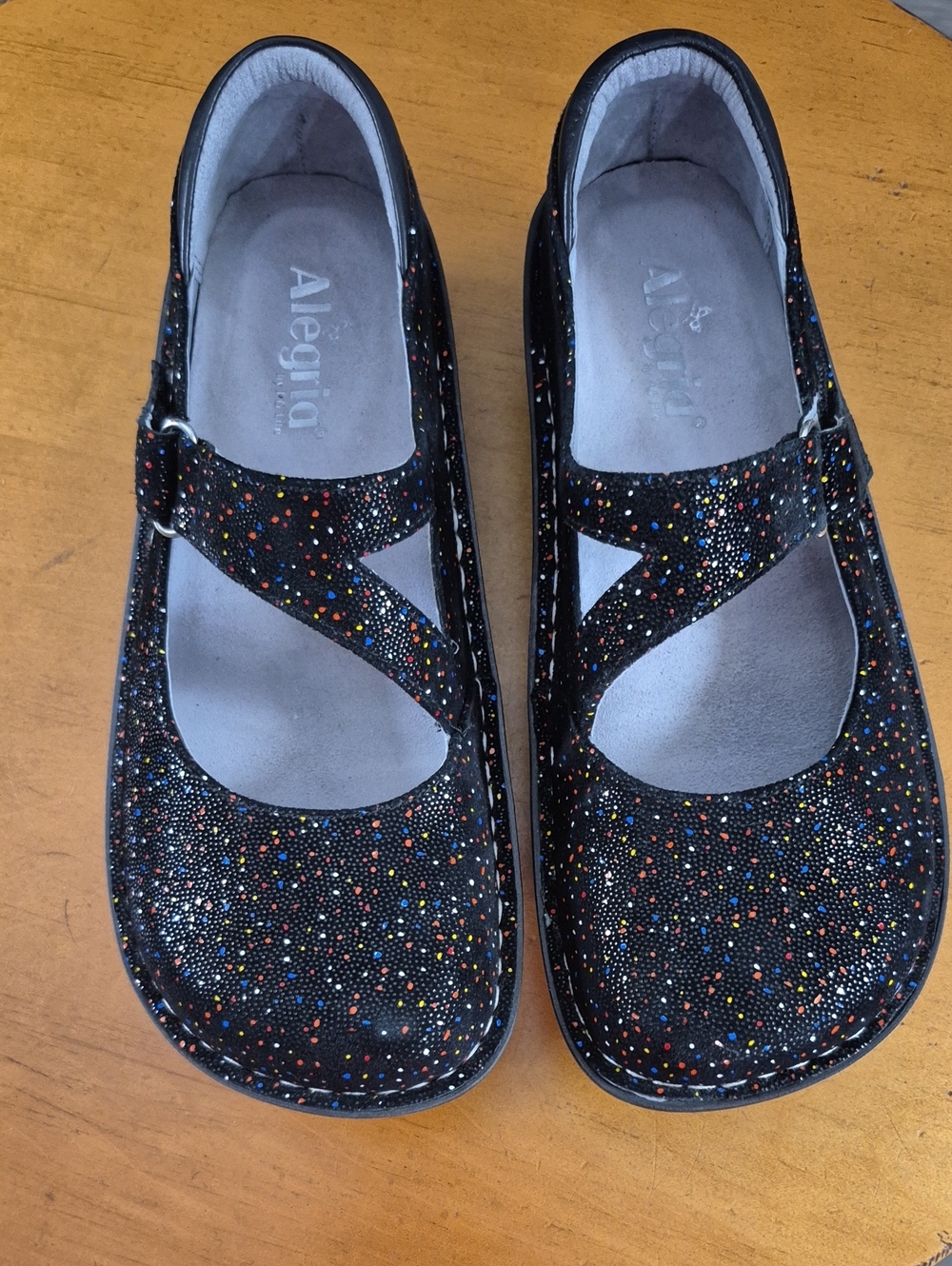 Alegria Day 763 Black Mary Jane  Shoes with Multicolor Speckles. Size 40. EUC